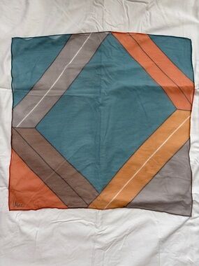 Vintage Vera Neumann Sheer Square Scarf Geometric Colorblock Teal Orange